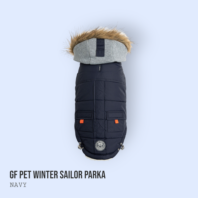 Winter Sailor Parka Dog Coat/Jacket - Navy - Hoochie Poochie