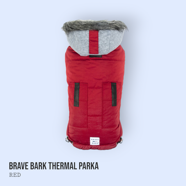 Brave Bark Thermal Parka Dog Coat/Jacket - Red - Hoochie Poochie