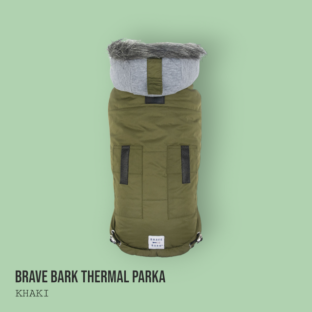 Brave Bark Thermal Parka Dog Coat/Jacket - Khaki Green - Hoochie Poochie